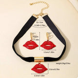 Rhinestone Lip Earrings and Necklace Jewelry Set - Trendsi - Flyclothing LLC