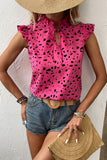 Tied Printed Tie Neck Cap Sleeve Blouse - Trendsi