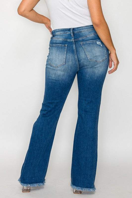 bytos Full Size Raw Hem Distressed High Rise Bootcut Jeans - Trendsi - Flyclothing LLC