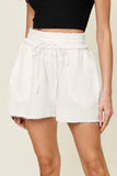 Double Take Full Size Texture Raw Trim Drawstring Shorts - Trendsi