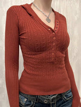 Button Front Long Sleeve Sweater - Trendsi - Flyclothing LLC