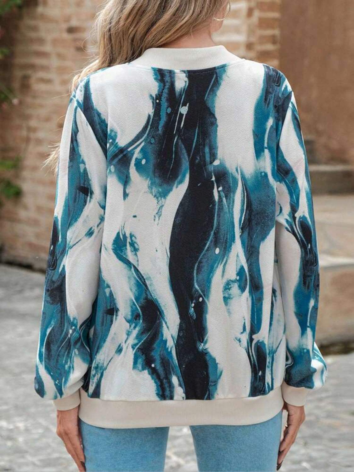 Printed Baseball Collar Zip Up Jacket - Trendsi - Flyclothing LLC