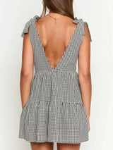 Gingham Tie-Shoulder Mini Dress - Trendsi - Flyclothing LLC