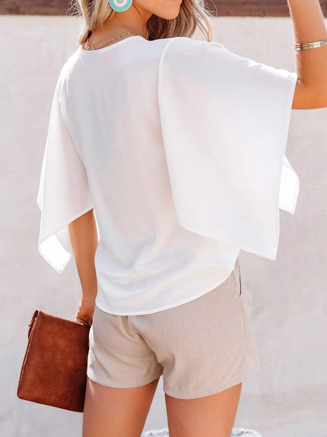 V-Neck Half Sleeve Blouse - Trendsi - Flyclothing LLC