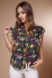 Tassel Printed Cap Sleeve Blouse - Trendsi