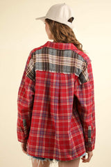 VERY J Contrast Plaid Raw Detail Shirt - Trendsi - Flyclothing LLC
