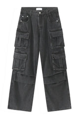 Men's Multi-Pocket Pleated Cargo Jeans - Trendsi - Flyclothing LLC