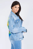American Bazi Full Size Painted Back Distressed Denim Jacket - Trendsi