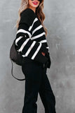 Striped Johnny Collar Long Sleeve Sweater - Trendsi - Flyclothing LLC