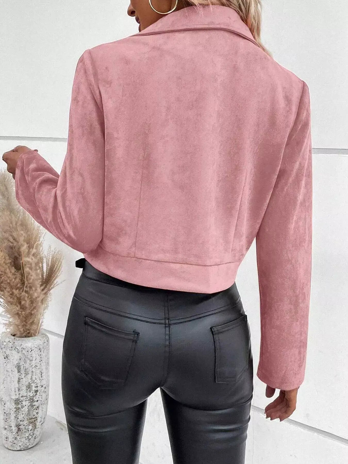 Suede Moto Jacket with Zip Detail - Trendsi - Flyclothing LLC