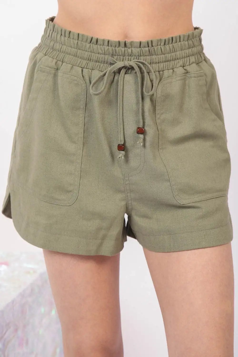 VERY J Drawstring Elastic Waist Linen Shorts - Trendsi