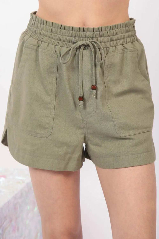 VERY J Drawstring Elastic Waist Linen Shorts - Trendsi - Flyclothing LLC