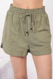 VERY J Drawstring Elastic Waist Linen Shorts - Trendsi