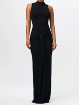 Sleeveless Mock Neck Knot Front Maxi Dress - Trendsi - Flyclothing LLC