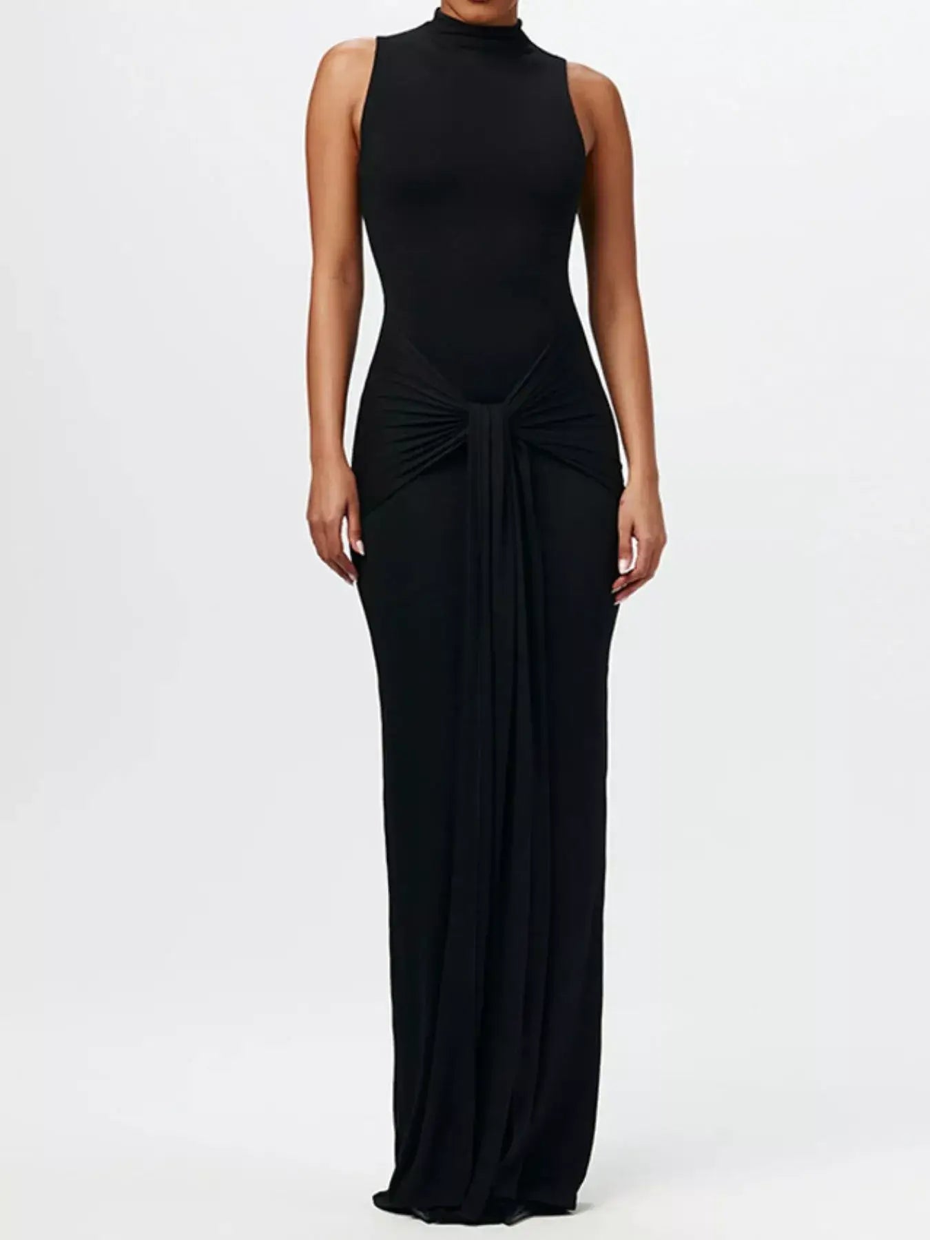 Sleeveless Mock Neck Knot Front Maxi Dress - Trendsi - Flyclothing LLC