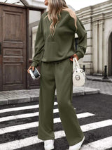 Half Zip Sweatshirt and Wide-Leg Pants Set - Trendsi - Flyclothing LLC