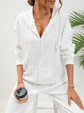 Plaid Texture Zip Up Hooded Jacket - Trendsi