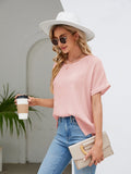 Round Neck Short Sleeve Blouse - Trendsi