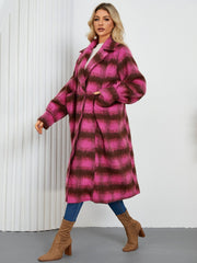 Contrast Double-Breasted Long Sleeve Longline Coat - Trendsi