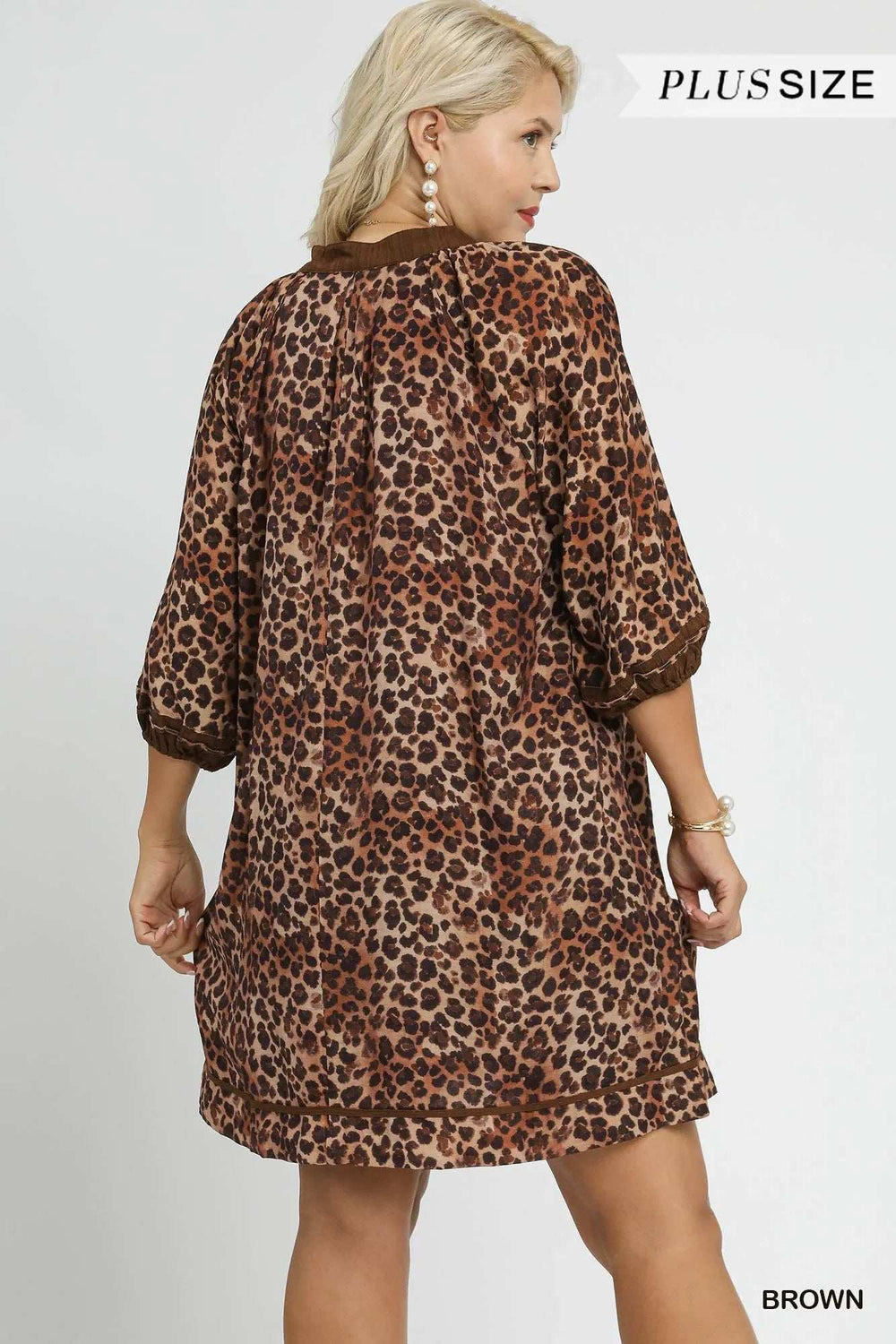 Umgee Full Size Leopard Print Mini Dress with Contrast Trim Plus Size - Trendsi - Flyclothing LLC