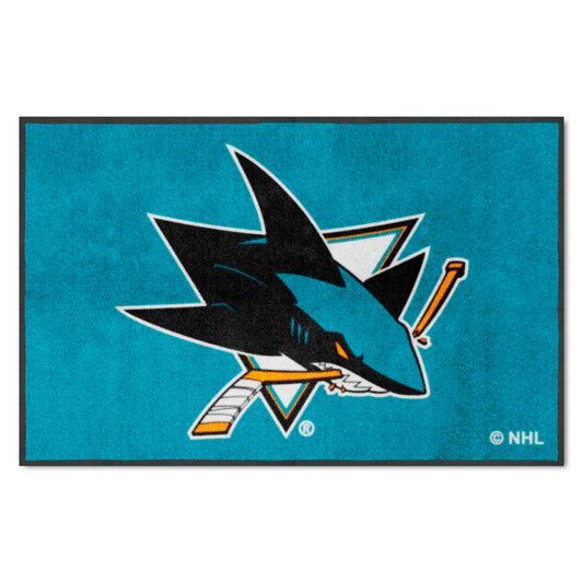 San Jose Sharks 4X6 High-Traffic Mat with Durable Rubber Backing - Landscape Orientation - San Jose Sharks