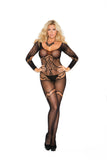 Elegant Memories Black Floral Crochet Bodystocking 1289q