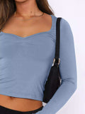 Long Sleeve Sweetheart Neck Crop T-Shirt - Trendsi - Flyclothing LLC