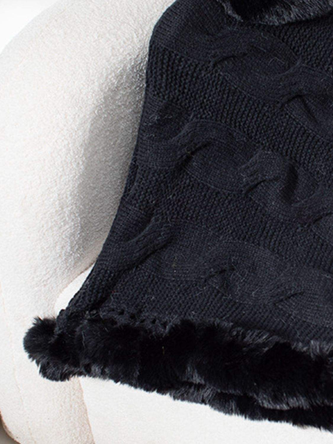 Fuzzy Hem Cable-Knit Poncho - Trendsi - Flyclothing LLC