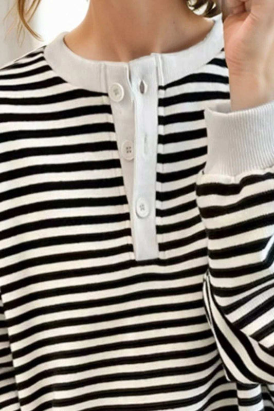 Striped Dropped Shoulder Long Sleeve Sweatshirt - Trendsi - Flyclothing LLC