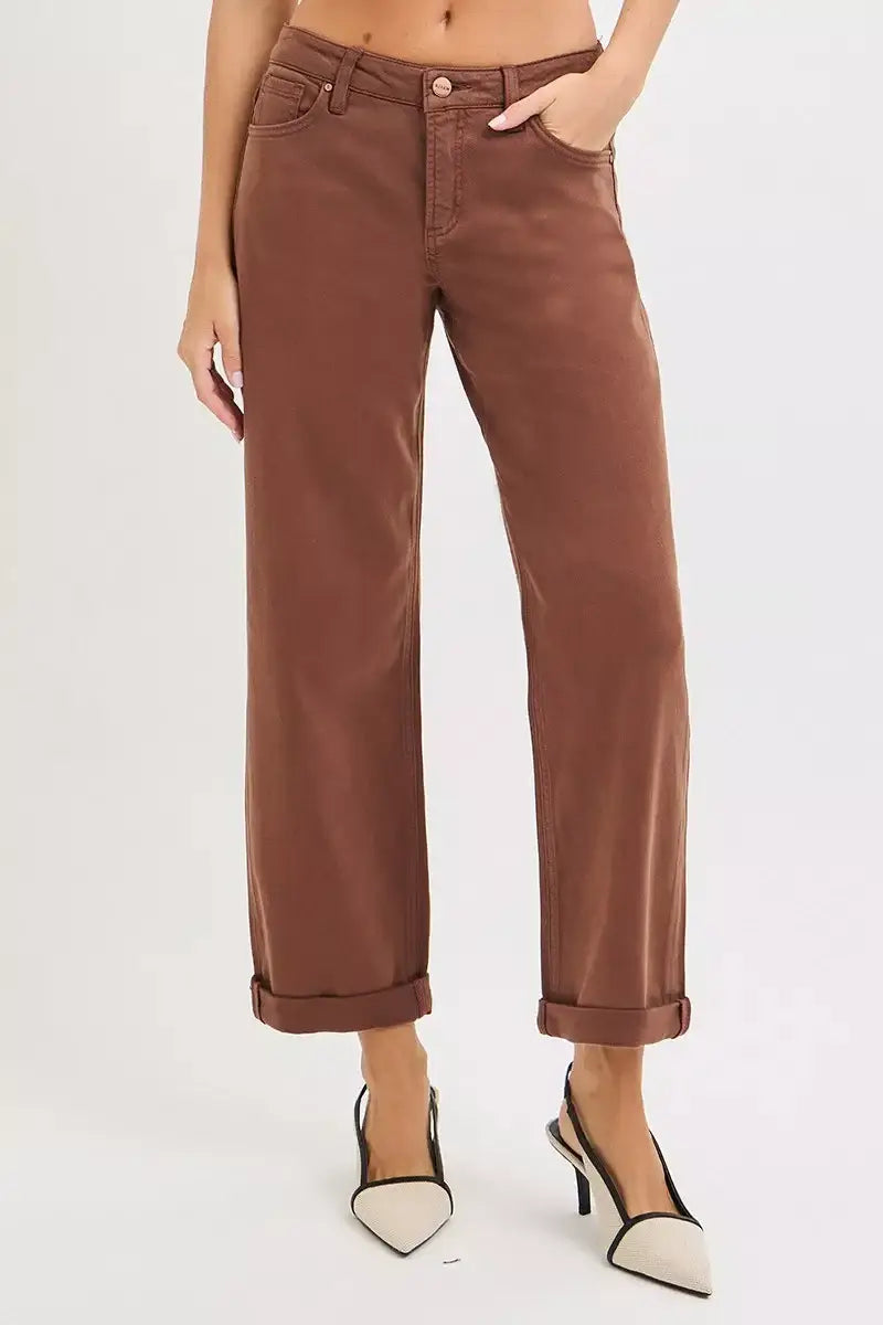RISEN Full Size Tummy Control Mid Rise Ankle Barrel Baggy Plus Size - Trendsi - Flyclothing LLC