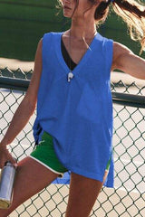 Side Slit V-Neck Tank - Trendsi - Flyclothing LLC