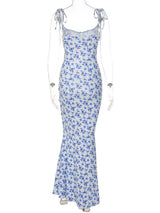 Floral Print Tie Strap Bodycon Maxi Dress - Trendsi - Flyclothing LLC