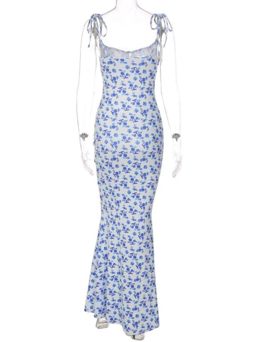 Floral Print Tie Strap Bodycon Maxi Dress - Trendsi - Flyclothing LLC