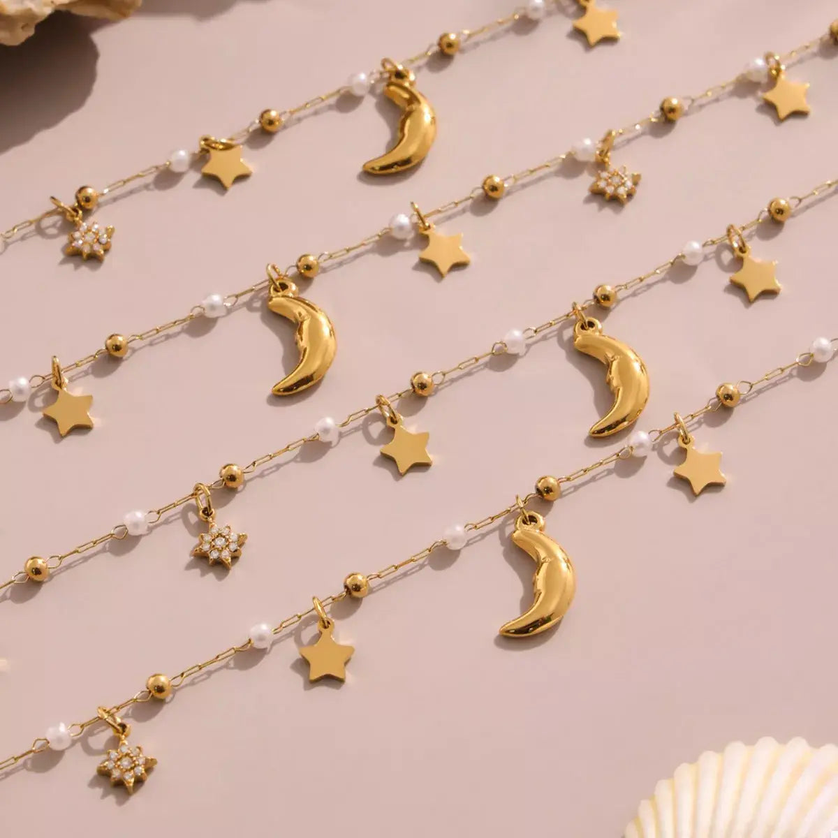 18K Gold-Plated Stainless Steel Zircon Star Moon Necklace - Trendsi - Flyclothing LLC