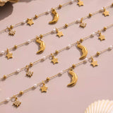 18K Gold-Plated Stainless Steel Zircon Star Moon Necklace - Trendsi - Flyclothing LLC