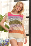 ADORA Eyelet Sleeve Multi Color Crochet Top - Trendsi