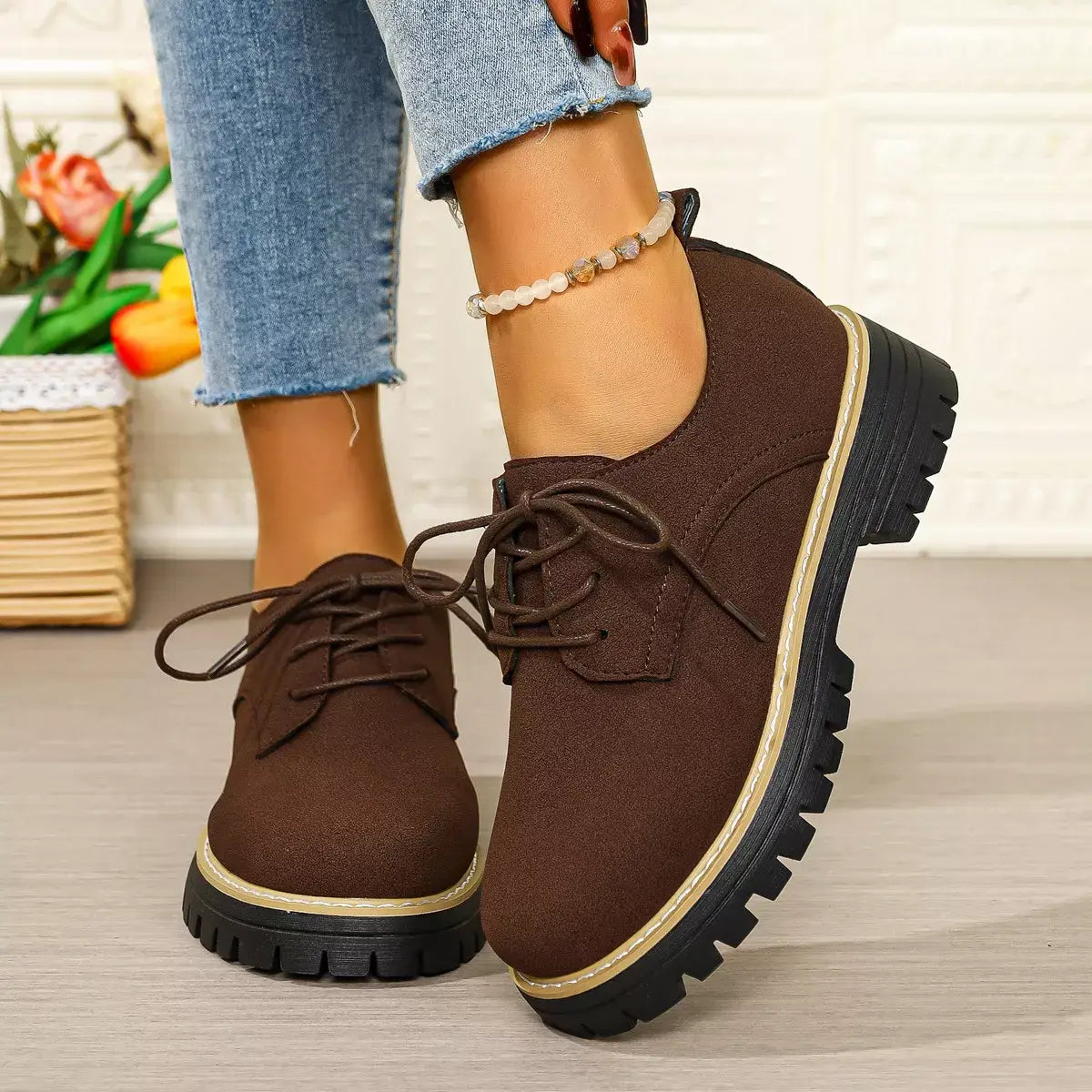 Round Toe Lace-Up Loafers - Trendsi - Flyclothing LLC