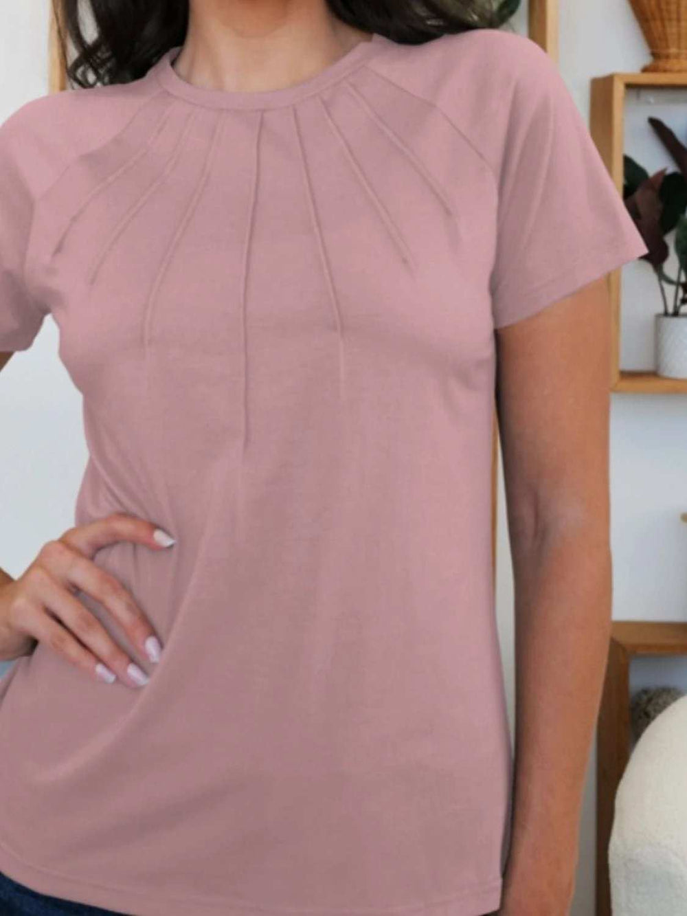 Round Neck Short Sleeve T-Shirt - Trendsi - Flyclothing LLC