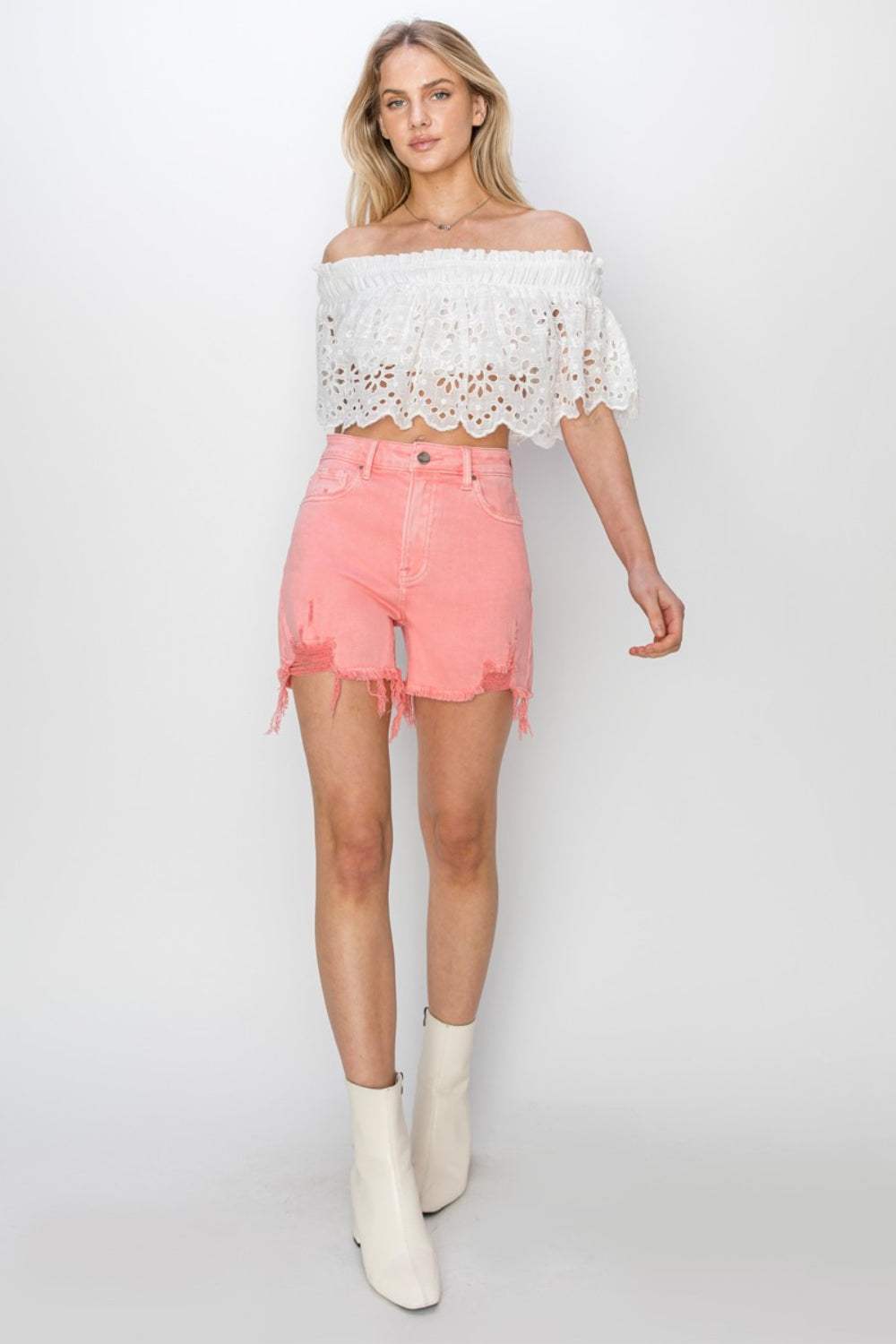 RISEN High Rise Distressed Denim Shorts - Trendsi - Flyclothing LLC