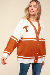 Haptics Full Size V Neck Button Down Letter Patch Cardigan - Trendsi