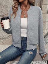 Textured Zip Up Long Sleeve Jacket - Trendsi - Flyclothing LLC