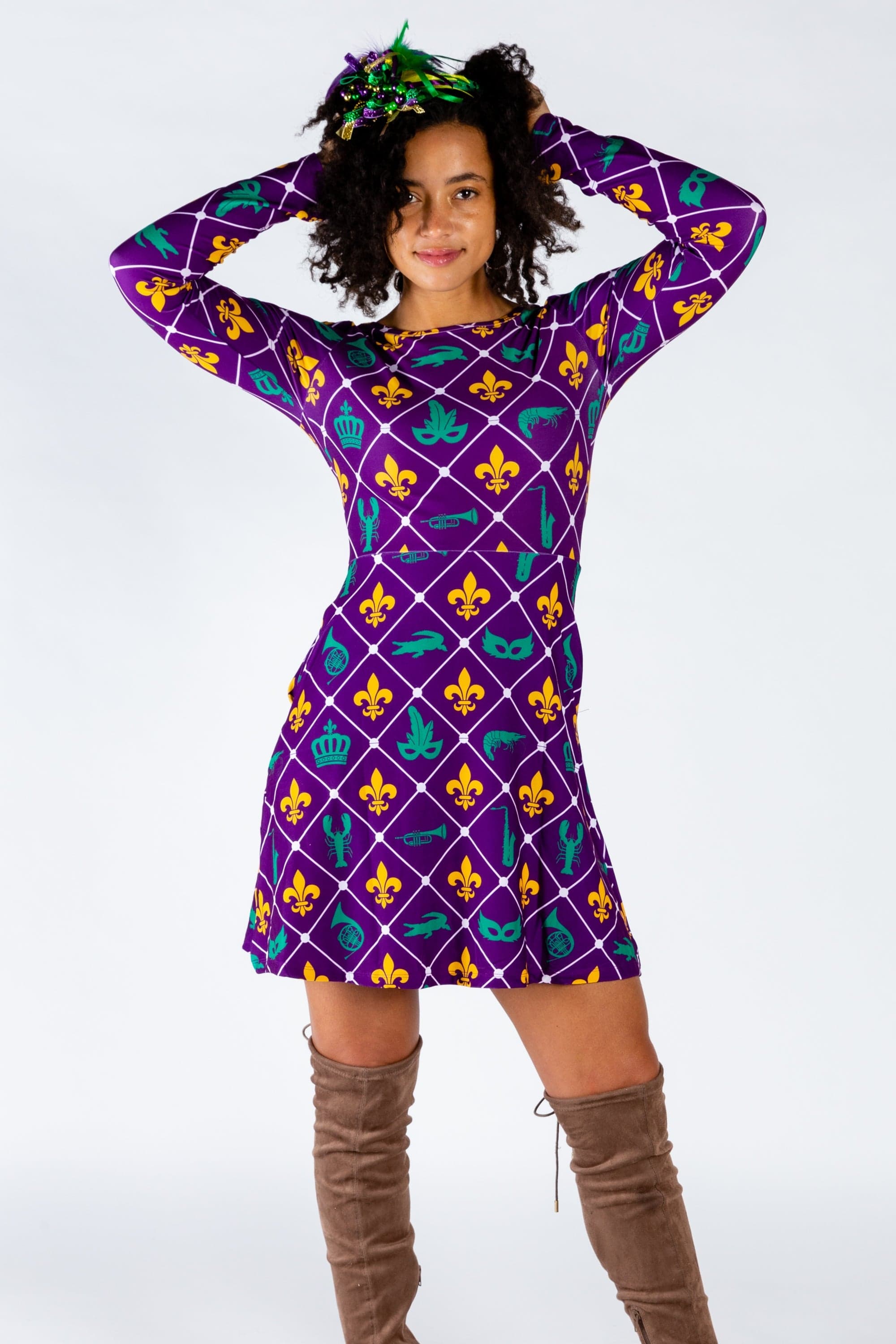 The Bourbon St. Special | Mardi Gras Printed Skater Dress - Shinesty
