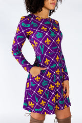 The Bourbon St. Special | Mardi Gras Printed Skater Dress - Shinesty