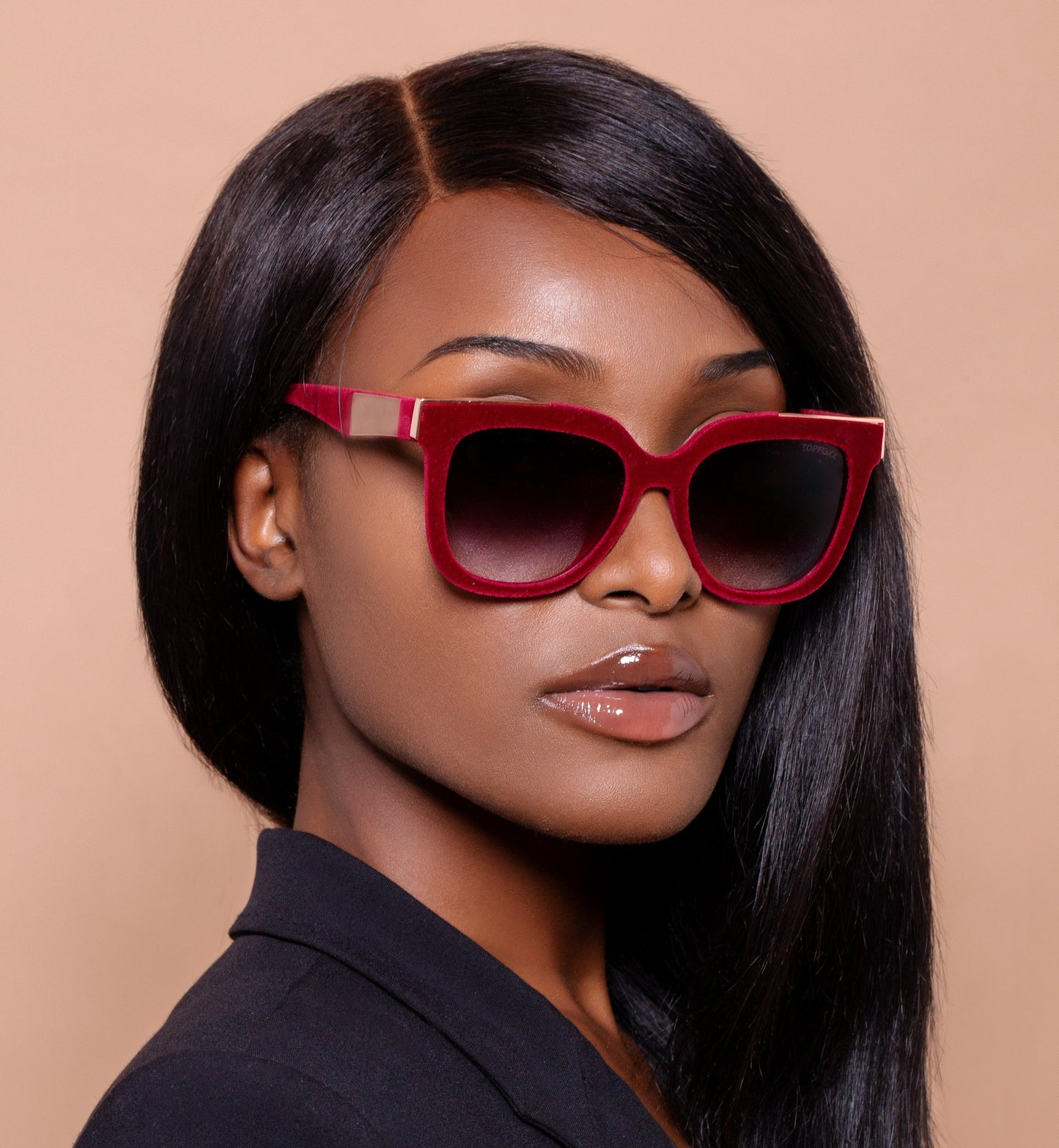 Coco - Red Velvet Frame Black Lens Wayfarer Sunglasses - TopFoxx - Flyclothing LLC