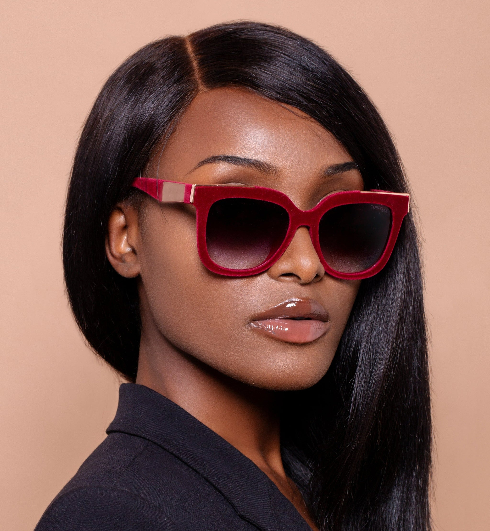 Coco - Red Velvet Frame Black Lens Wayfarer Sunglasses - TopFoxx - Flyclothing LLC