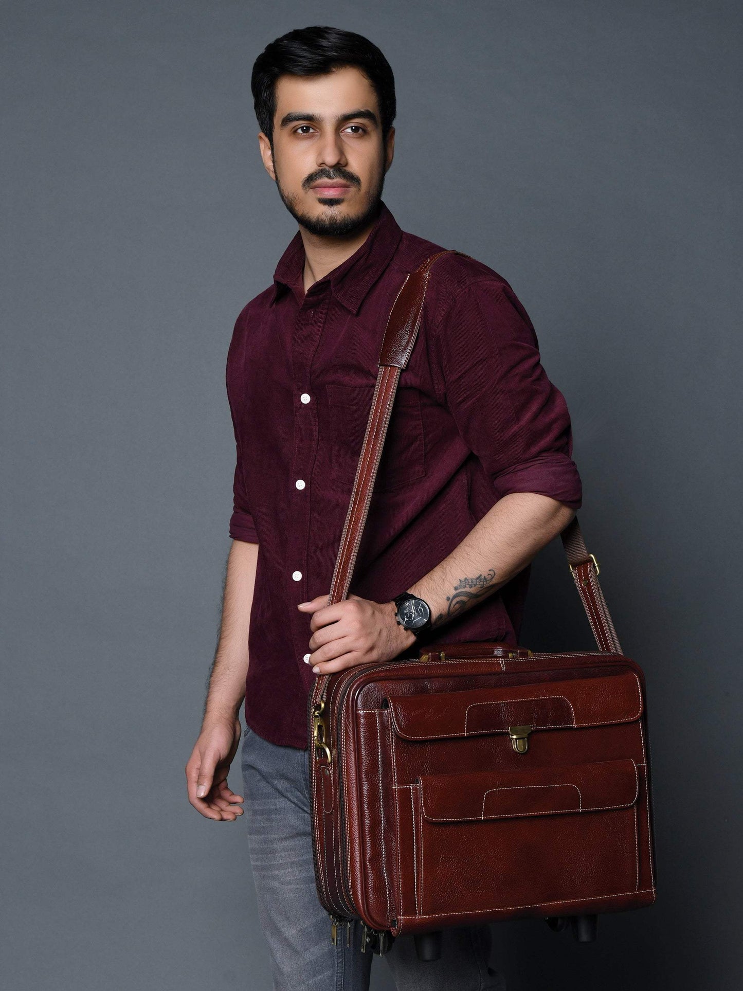 Wanderer Leather Trolly Suitcase Bag - Classy Leather Bags - Flyclothing LLC