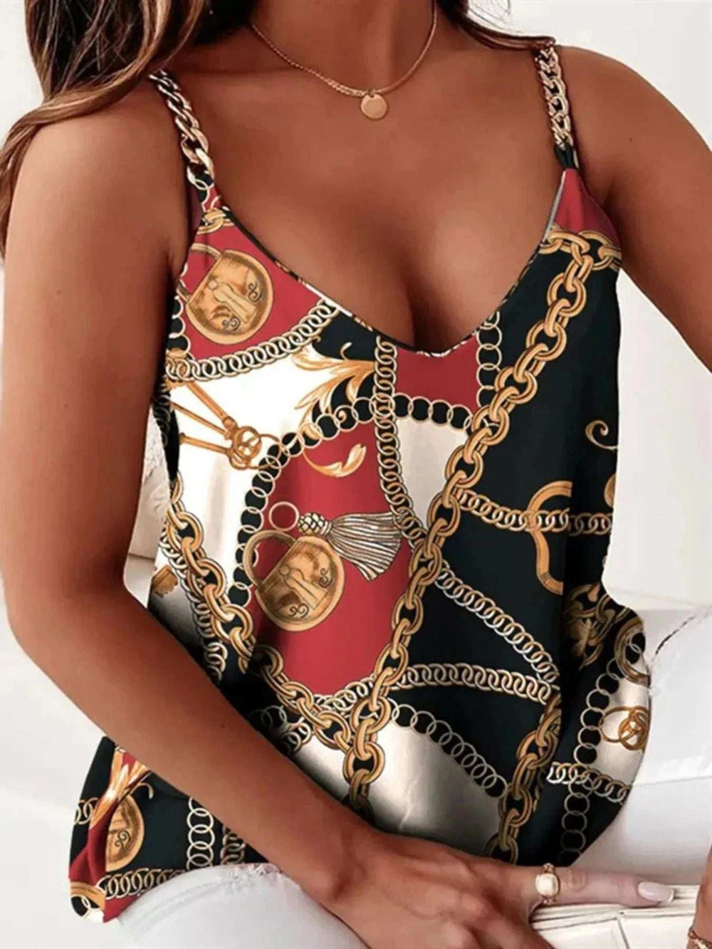 Chain Strap V-Neck Tank Top - Trendsi - Flyclothing LLC