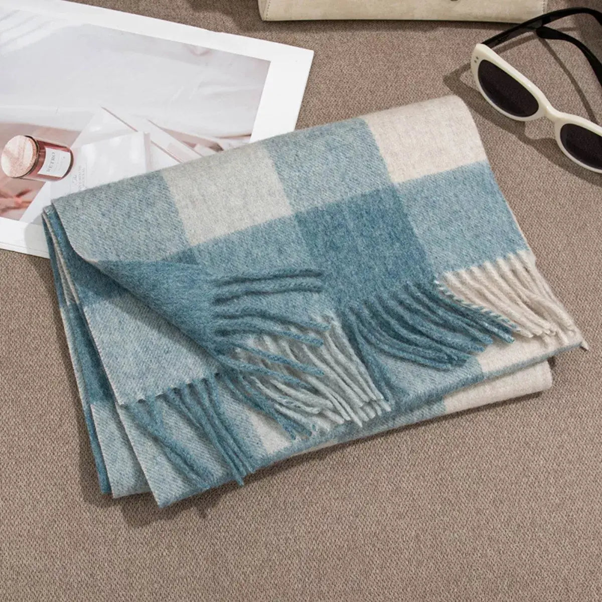 Plaid Fringe Scarf - Trendsi - Flyclothing LLC