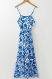 Floral Printed Spaghetti Strap Maxi Dress with Waist Tie - Trendsi
