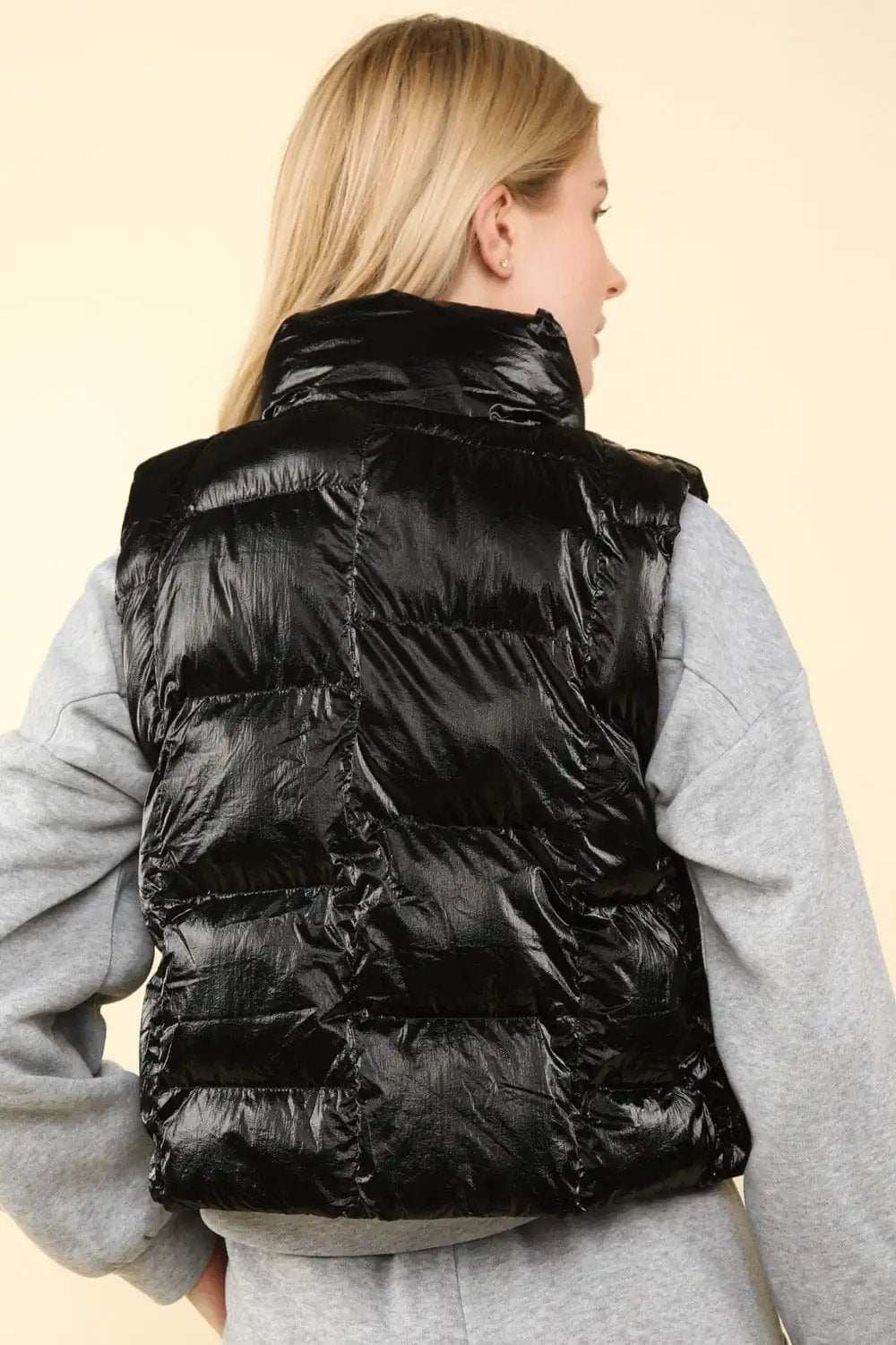 VERY J Shiny Metallic Zip Up Puffer Vest - Trendsi - Flyclothing LLC